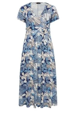 YOURS - Maxi-jurk Met Tropische Bladerprint & Korte Mouwen In Blauw -NAOMI Kleding Winkel c8900f70 3f01 48 301607 X