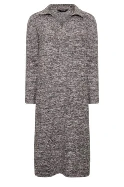 Soft Touch Midi-jurk Met Open Kraag In Gemêleerd Zwart -NAOMI Kleding Winkel cc8eb53d 4c76 4d 301517 X