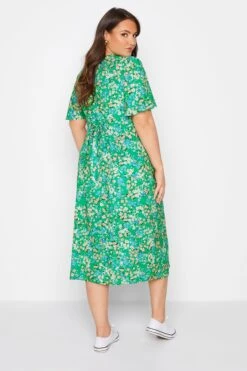 YOURS LONDON - Midi-jurk Met Bloemenprint & Knopen In Groen -NAOMI Kleding Winkel cd72f730 300c 46 161579 C