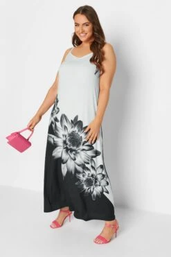 Maxi-jurk Met Cami-bandjes En Bloemenprint In Wit & Zwart