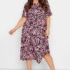LIMITED COLLECTION - Aangerimpelde Midaxi-jurk Met Wervelprint In Zwart/roze -NAOMI Kleding Winkel d135b429 d266 4e 215707 A