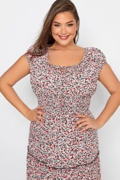 Curve Maxi-jurk Met Bloemetjesprint En Bardot-hals In Wit & Oranje -NAOMI Kleding Winkel d37c35f6 93ac 40 137134 D