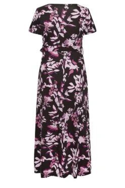 YOURS - Maxi-jurk Met Bladerprint En Omslag In Zwart/roze -NAOMI Kleding Winkel d398e907 f0af 4d 137434 Y