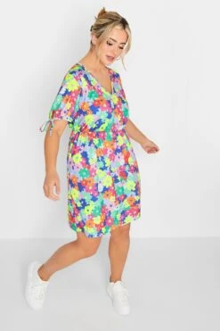 LIMITED COLLECTION - Mini-jurk Met Bloemmotief En Korte Mouwen In Roze/groen