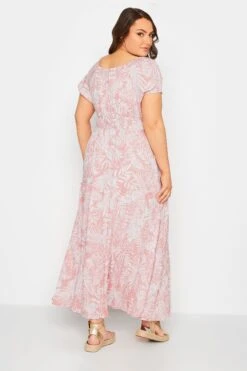 Maxi-jurk Met Tropische Print, Elastische Taille & Bardot-hals In Roze -NAOMI Kleding Winkel da31a75e 8509 40 137325 C