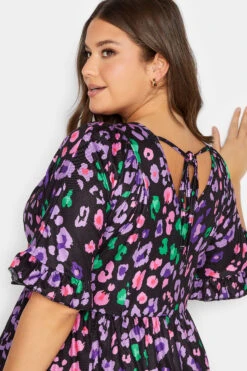 YOURS - Aangerimpelde Midi-jurk Met Textuur & Dierenprint In Zwart/paars -NAOMI Kleding Winkel dceb6ce1 1b19 4e 137508 D