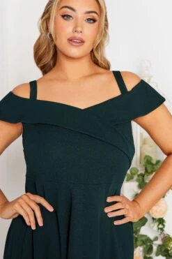 YOURS LONDON - Midi Jurk Met Bardot-hals & Lange Achterkant In Zwart -NAOMI Kleding Winkel dd457277 4610 4e 162086 d