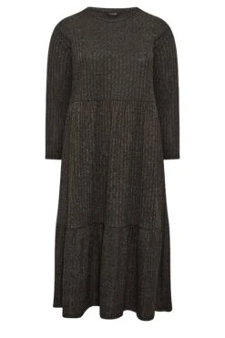 Geribbelde Midi-jurk Met Ruchezoom In Donkergrijs -NAOMI Kleding Winkel dd6c8899 31fb 47 301501 X