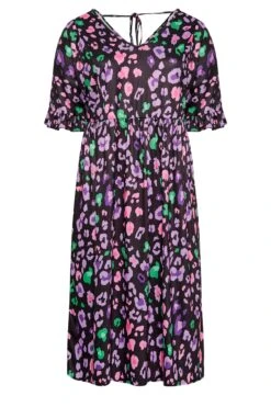 YOURS - Aangerimpelde Midi-jurk Met Textuur & Dierenprint In Zwart/paars -NAOMI Kleding Winkel ddd61f6c dd27 48 137508 X