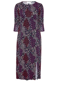 YOURS LONDON - Midi-jurk Met Gemengde Bloemetjes En Split In Donkerblauw -NAOMI Kleding Winkel deb3d604 ae76 4f 172946 F