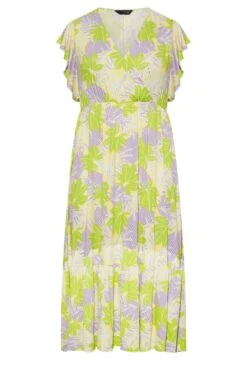 Midi-jurk Met Bladerprint & Ruchezoom In Geel En Groen -NAOMI Kleding Winkel dfe11f98 ab0e 4e 300834 X