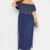 LUXE - Maxi-jurk Met Bardot-hals & Versiering In Blauw -NAOMI Kleding Winkel e0150a52 81da 4d 161203 B