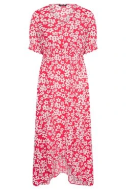 LIMITED COLLECTION - Curve Jurk Met Bloemen & Asymmetrische Zoom In Rood -NAOMI Kleding Winkel e2272001 72fc 4f 214395 X