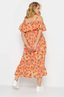 LIMITED COLLECTION - Midi-jurk Met Bloemmotief & Blote Schouders In Oranje -NAOMI Kleding Winkel e22b7efe b81d 4f 215544 C