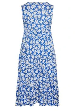 YOURS - Mouwloze Midi-jurk Met Bloemmotief In Blauw -NAOMI Kleding Winkel e2561dfe 88a3 46 301899 Y