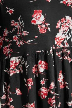 Midaxi-jurk Met Bloemenprint & Zijzakken In Zwart En Rood -NAOMI Kleding Winkel e3df1859 3c13 42 300304 S