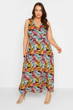 YOURS - Mouwloze Maxi-jurk Met Topische Print & Zakken In Zwart