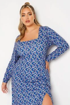 LIMITED COLLECTION - Maxi-jurk Met Bloemetjes, Vierkante Hals & Lange Mouwen In Blauw -NAOMI Kleding Winkel e54951a9 4563 41 214988 D