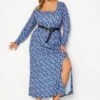 LIMITED COLLECTION - Maxi-jurk Met Bloemetjes, Vierkante Hals & Lange Mouwen In Blauw -NAOMI Kleding Winkel e95f6639 577d 44 214988 A