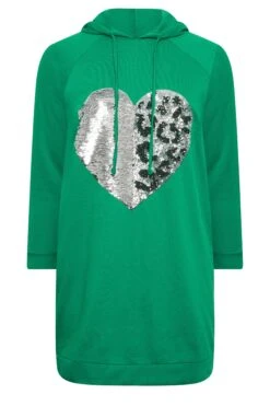 YOURS - Hoodie-jurk Met Hart Met Pailletten In Groen -NAOMI Kleding Winkel ec86284d 5428 4a 301614 X