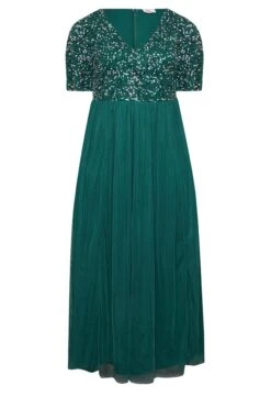 LUXE - Maxi-jurk Met Pailletten Op Het Bovenlijfje & Engelmouwen In Bosgroen -NAOMI Kleding Winkel ecd83038 de15 41 161988 X