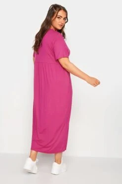 LIMITED COLLECTION - Aangerimpelde Maxi-jurk Met Korte Mouwen In Felroze -NAOMI Kleding Winkel eefd51a7 2e1e 49 215719 C