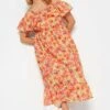 LIMITED COLLECTION - Midi-jurk Met Bloemmotief & Blote Schouders In Oranje -NAOMI Kleding Winkel ef610fe9 7ae2 4d 215544 A1