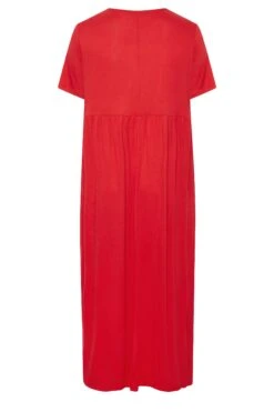 LIMITED COLLECTION - Aangerimpelde Maxi-jurk Met Korte Mouwen In Rood -NAOMI Kleding Winkel eff5e048 2a0b 4f 215720 Y