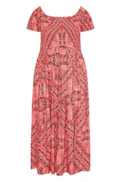 Midaxi-jurk Met Bardot-hals En Paisley Print In Roze -NAOMI Kleding Winkel f02d1dc6 e802 4a 137106 X