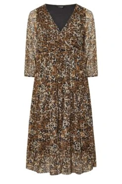 Mesh-jurk Met Wikkelstijl & Luipaardprint In Bruin -NAOMI Kleding Winkel f2754195 43c1 4b 300314 X