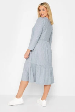 YOURS - Geribbelde Midi-jurk Met Lange Mouwen & Lagen In Blauwgrijs -NAOMI Kleding Winkel f4256b1a 3f5c 46 301713 C