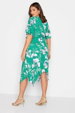 YOURS LONDON - Midi-jurk Met Bloemmotief & Asymmetrische Zoom In Groen -NAOMI Kleding Winkel f7d75dae 6975 4f 162137 C