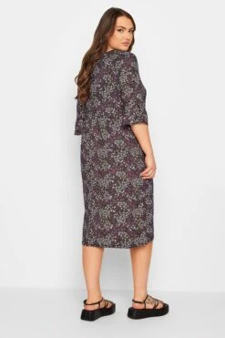 Midaxi-jurk Met Bloemetjesprint & V-hals In Zwart En Roze -NAOMI Kleding Winkel faa63b61 f522 47 137242 C