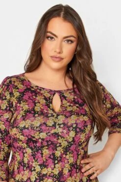 Midi-jurk Met Bloemmotief & Uitsnijding In Roze & Geel -NAOMI Kleding Winkel fb4c714e 7d76 42 174201 D