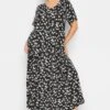 YOURS - Maxi-jurk Met Madeliefjesprint & Korte Mouwen In Zwart -NAOMI Kleding Winkel fde0b68f d5a9 41 137277 B
