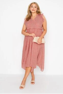 Mouwloze Jurk Met Stippenprint & Asymmetrische Zoom In Koraal